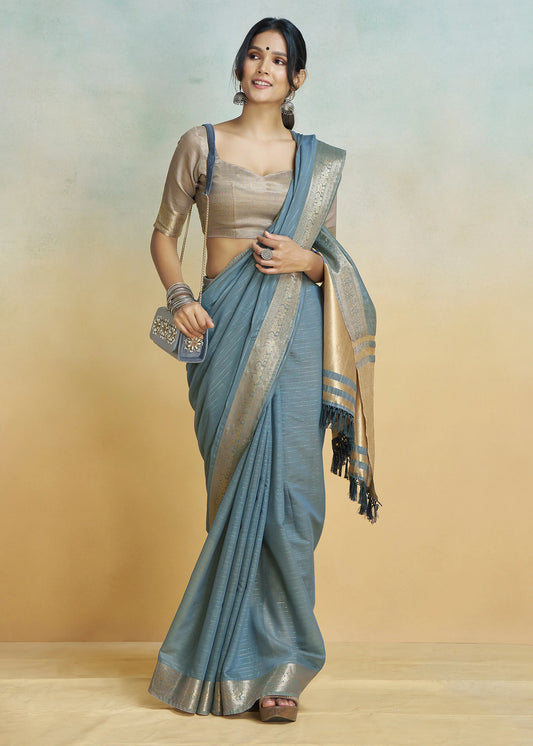 Teal Blue khadi silk saree for wedding