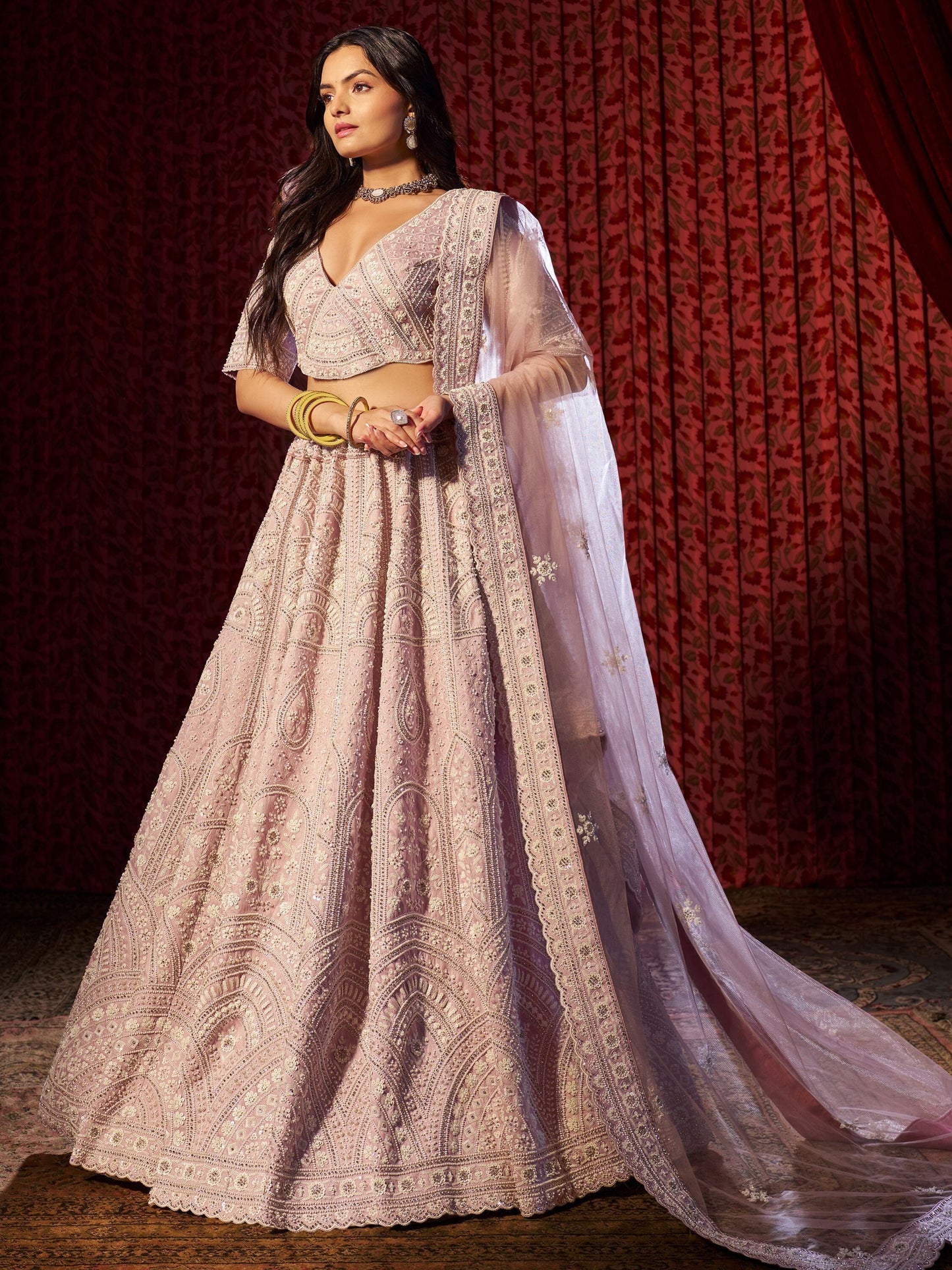 Lilac color silk sequins work lehenga choli with dupatta images