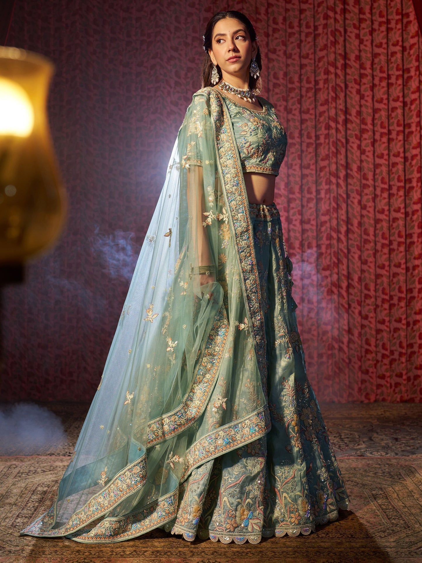 Light turquoise color organza lehenga choli for women
