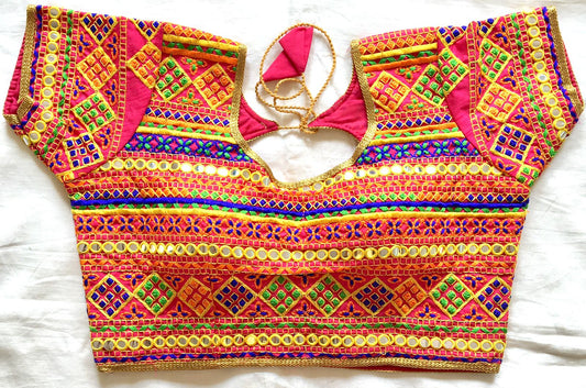 Pink color Silk mirror work blouse for women price