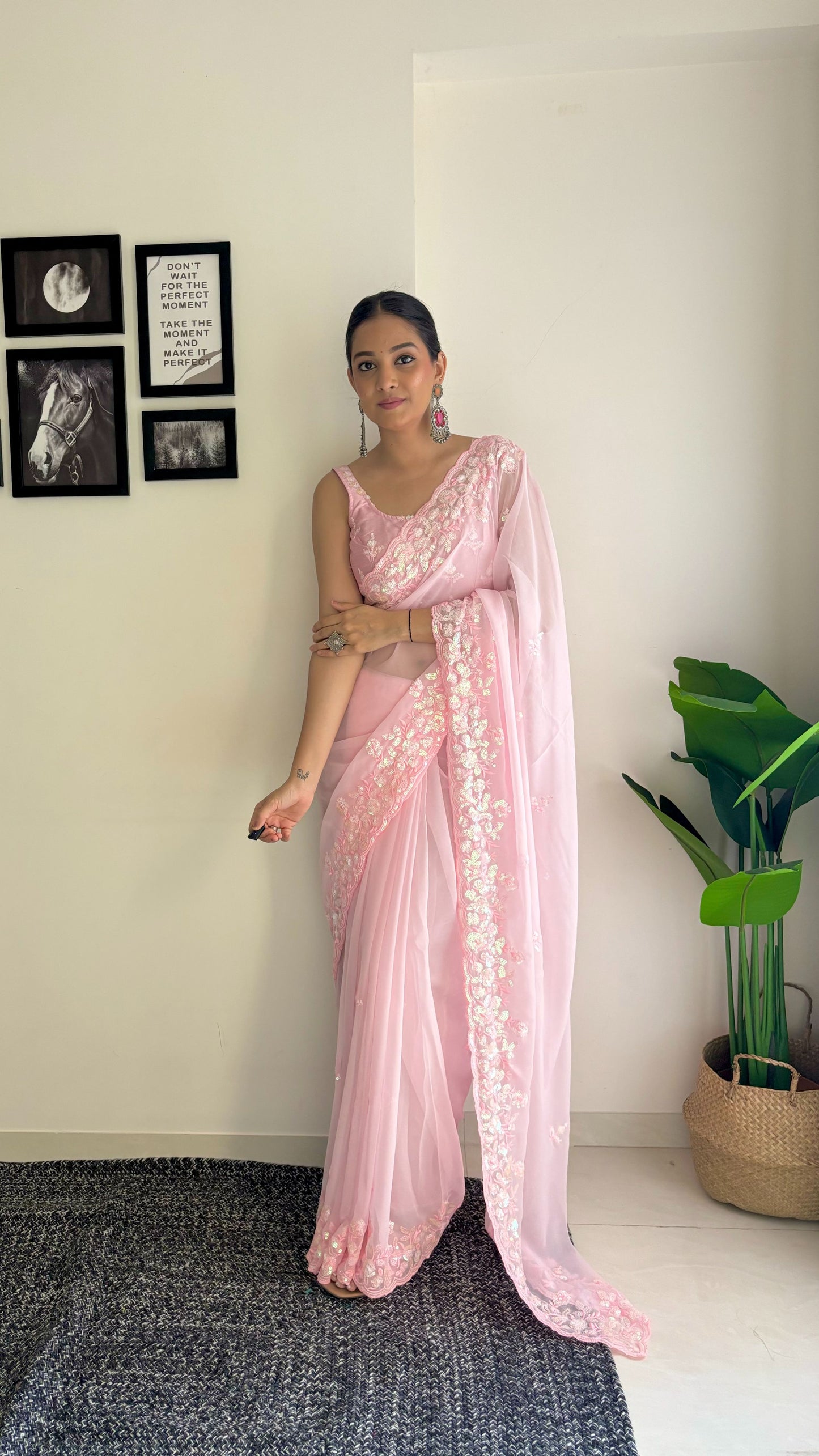Pink Georgette Saree for women