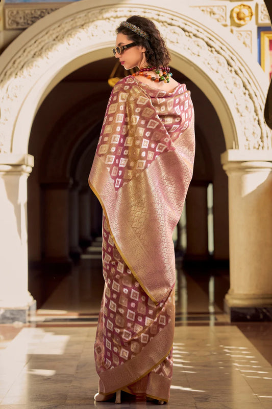 Onion color tissue silk saree with blouse online