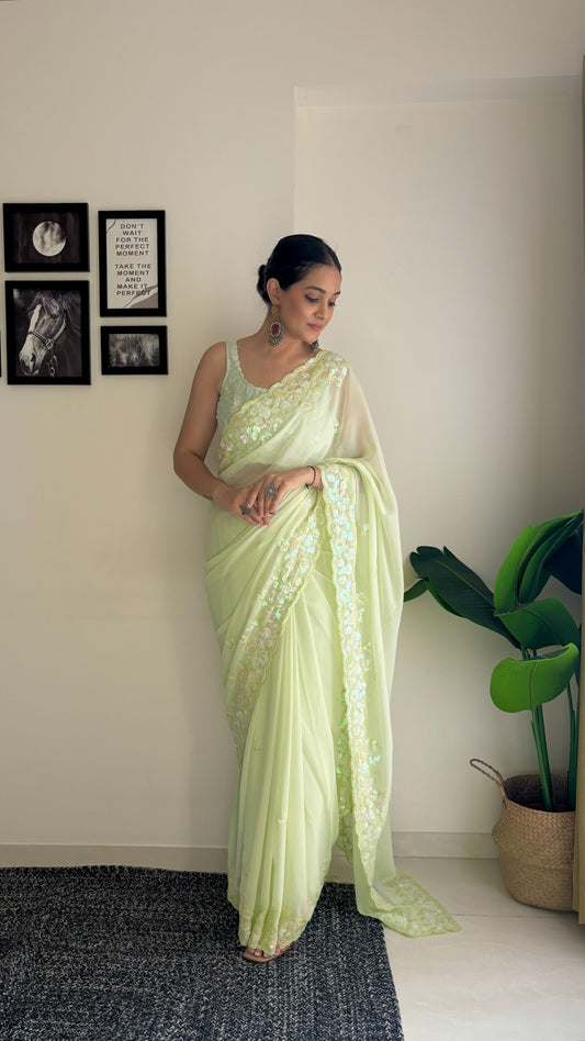 Pista Colour Saree Party wear