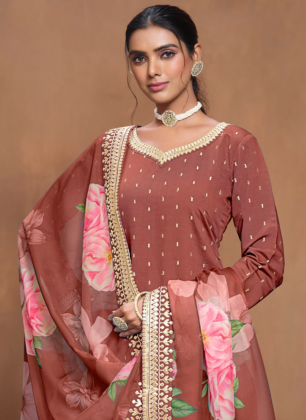 Rust colour salwar suit for women with dupatta
