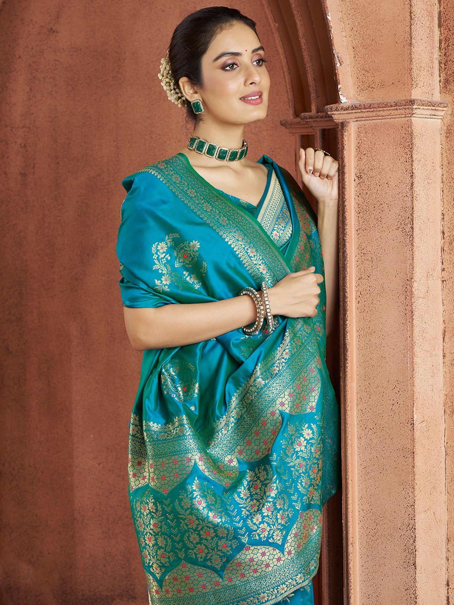 Dark Rama green colour Saree
