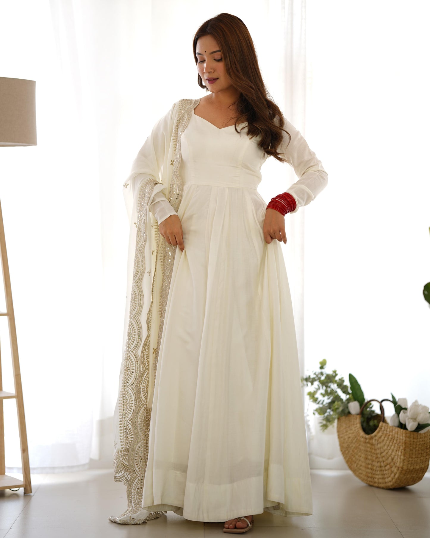 Long white silk gown for women