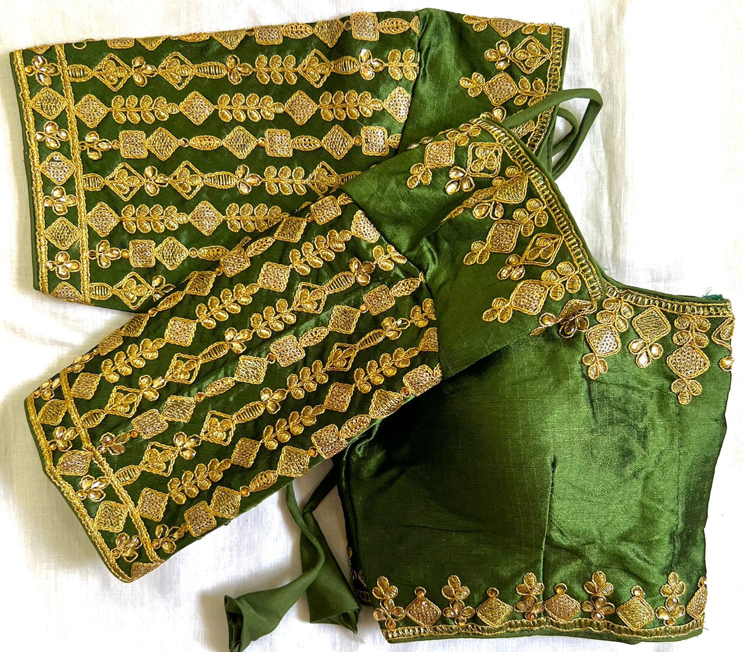 Mehendi color phantom silk sequins work blouse price