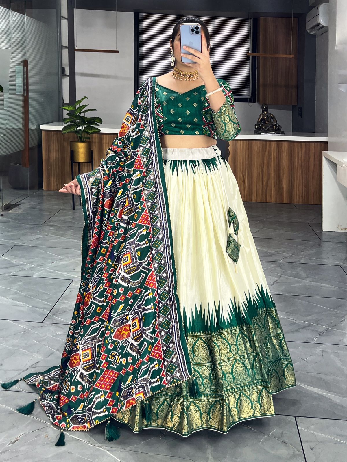 Green dola silk lehenga choli for women price