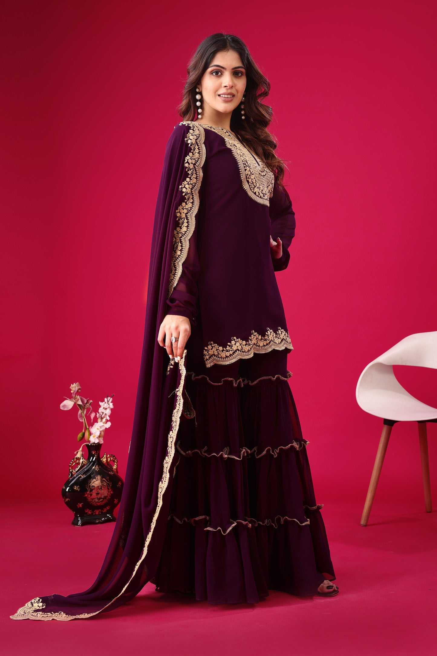 Wine color georgette salwar suit dupatta online shopping