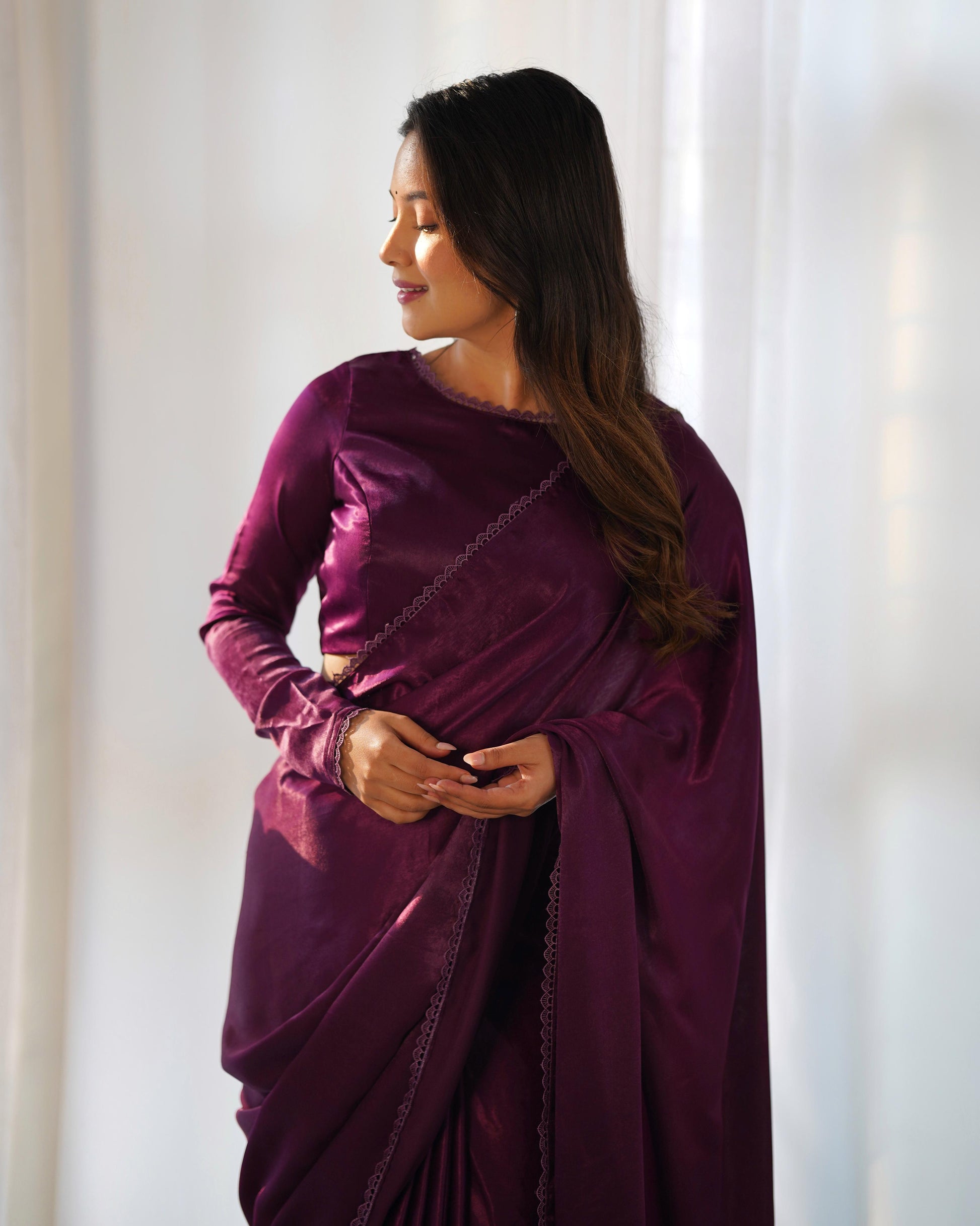 Wine color velvet saree online shopping