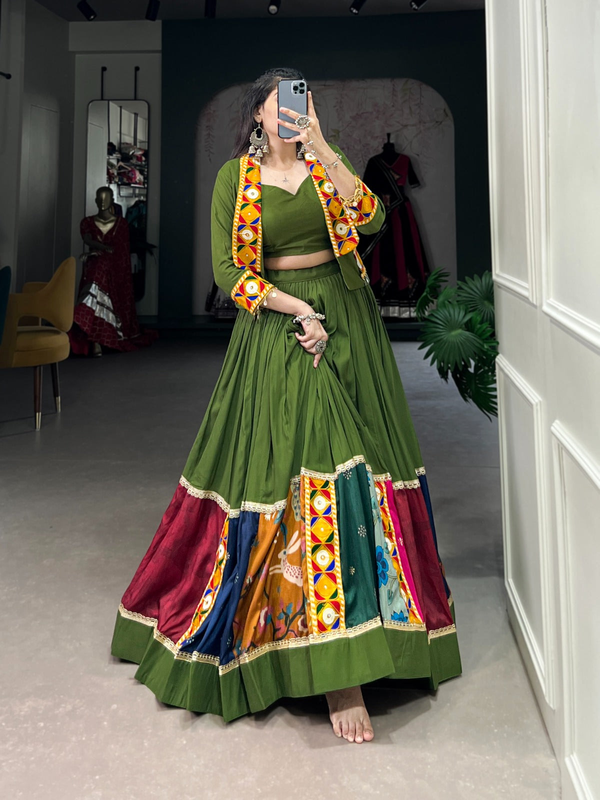 Green traditional chaniya choli images