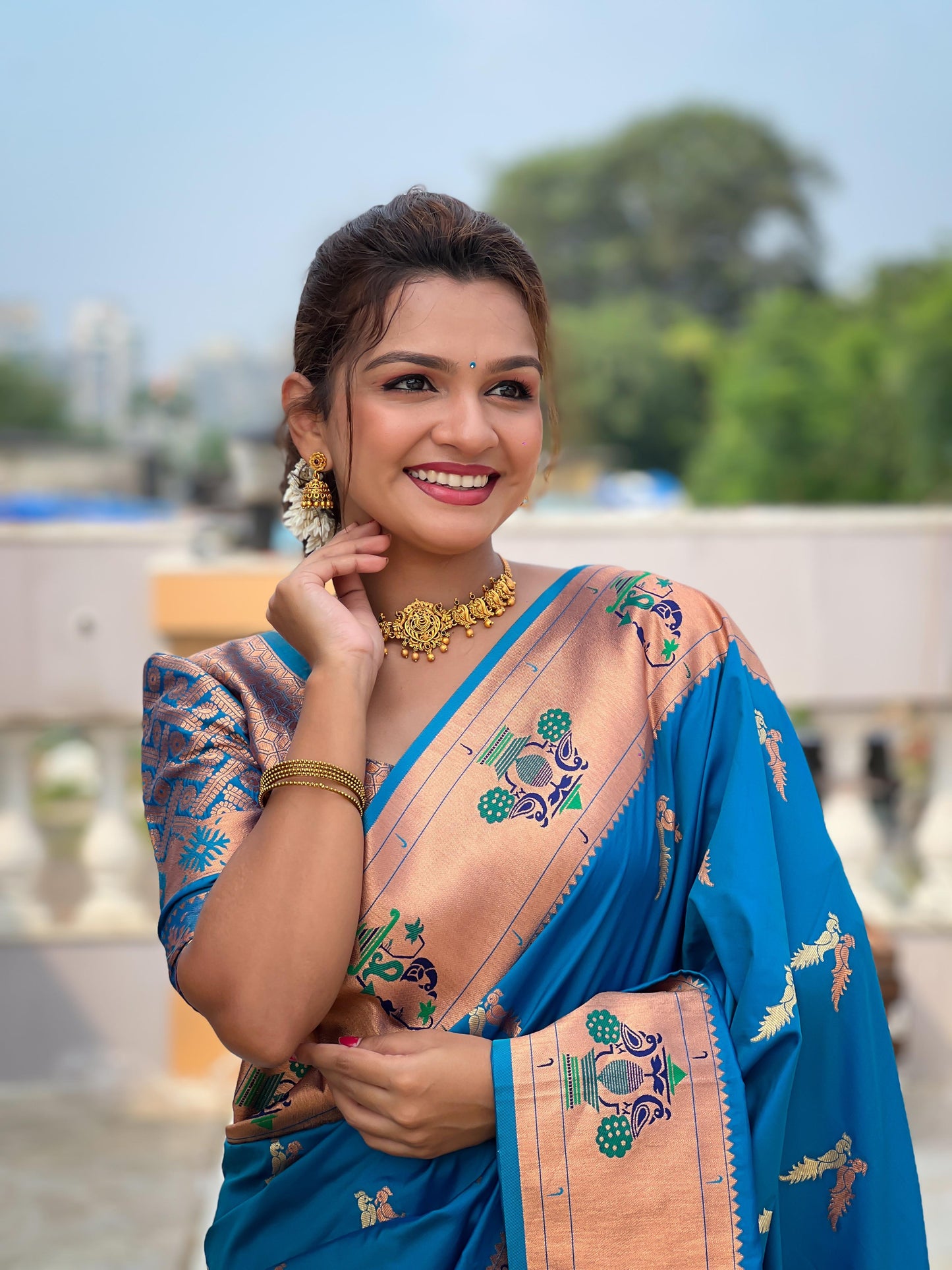 Rama color paithani silk saree price