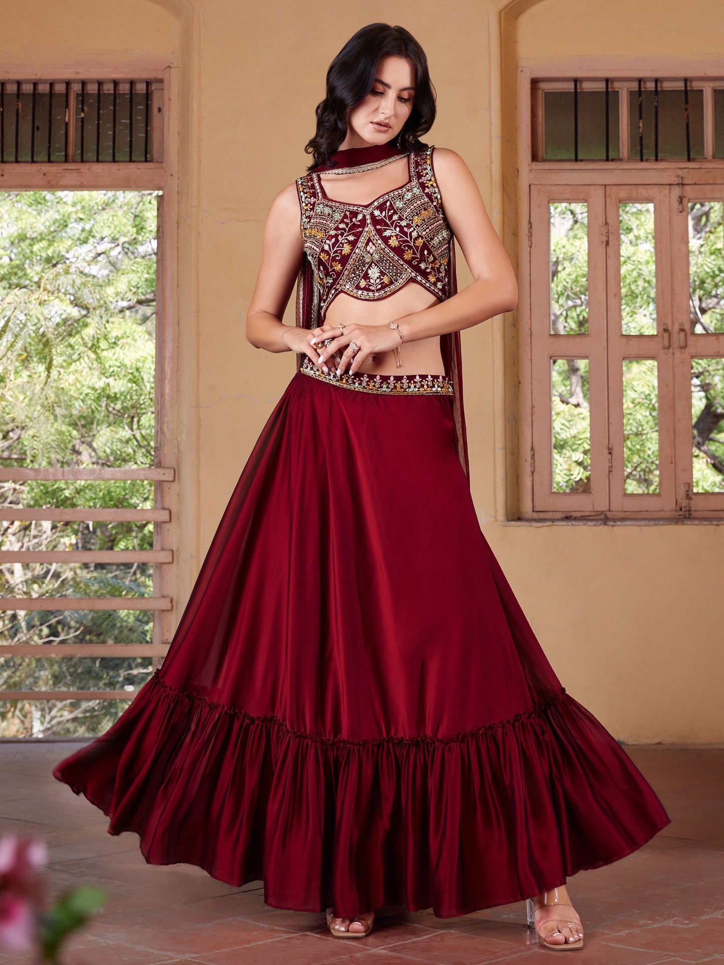 Maroon rangoli georgette lehenga choli for women online
