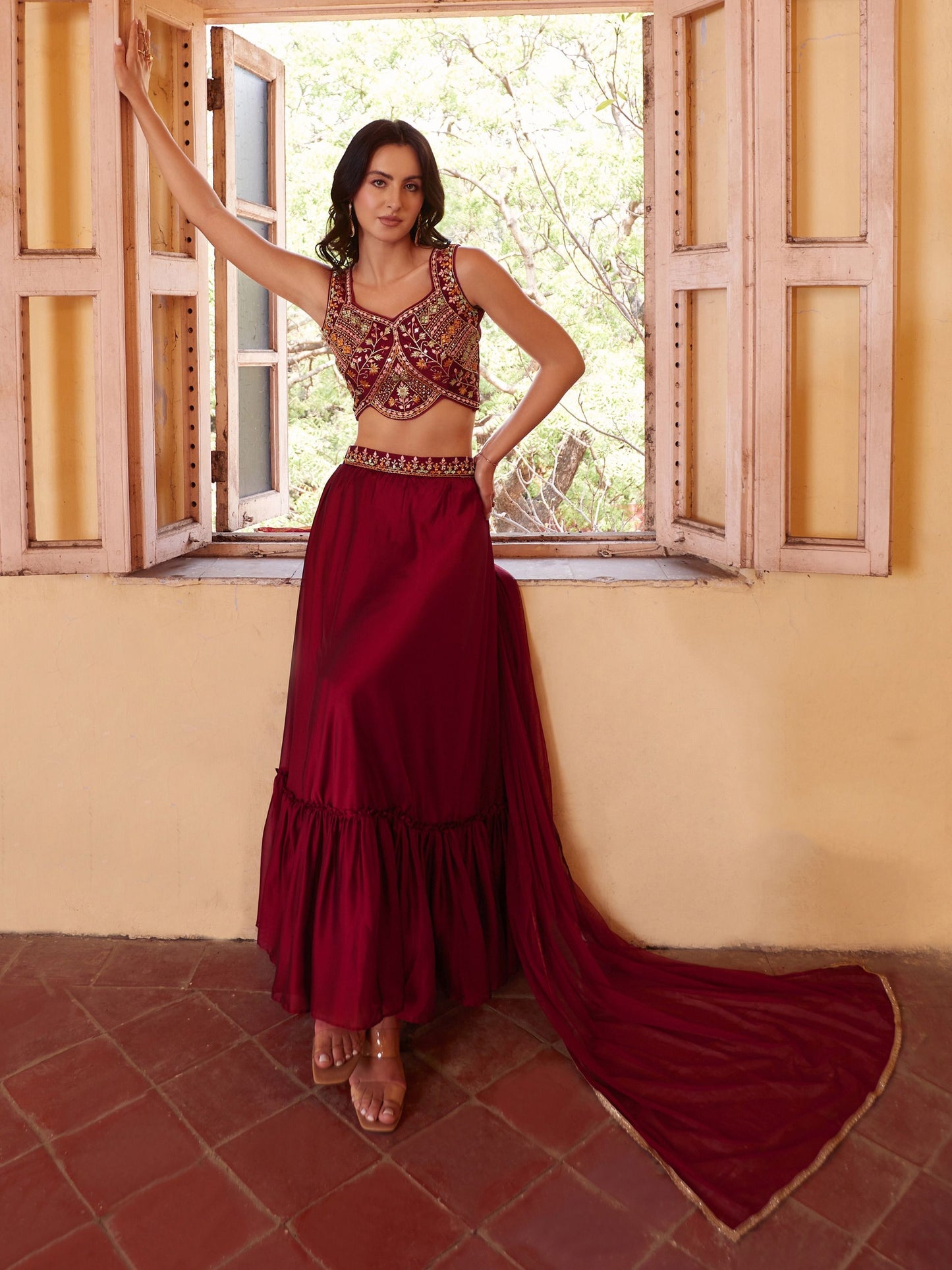 Simple maroon rangoli georgette lehenga choli for women online