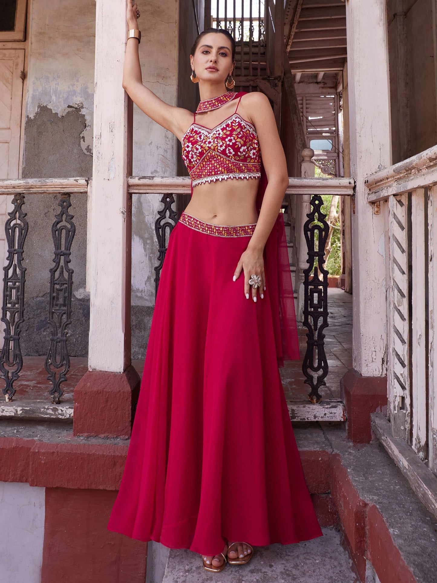 Rani pink color georgette salwar suit for women with dupatta