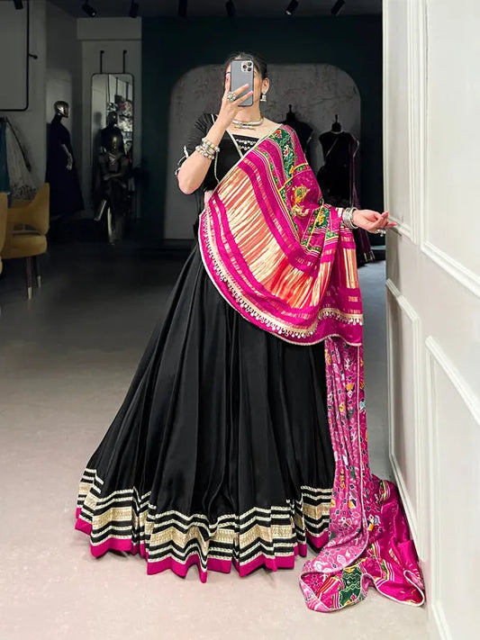 Black silk georgette lehenga choli for women