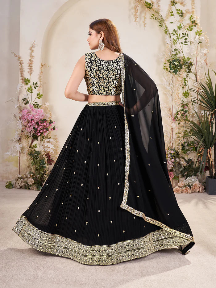 Black designer lehenga choli with dupatta USA