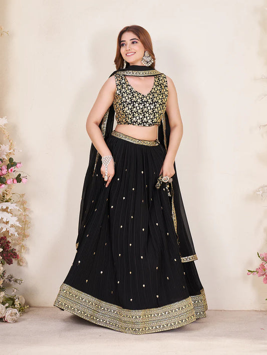 Black color georgette lehenga choli for women