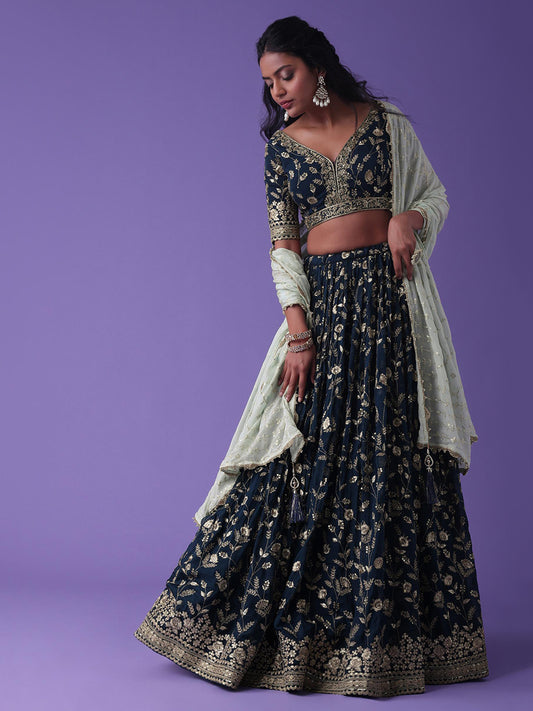 Blue color georgette lehenga choli