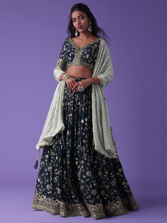 Blue color georgette lehenga choli with dupatta