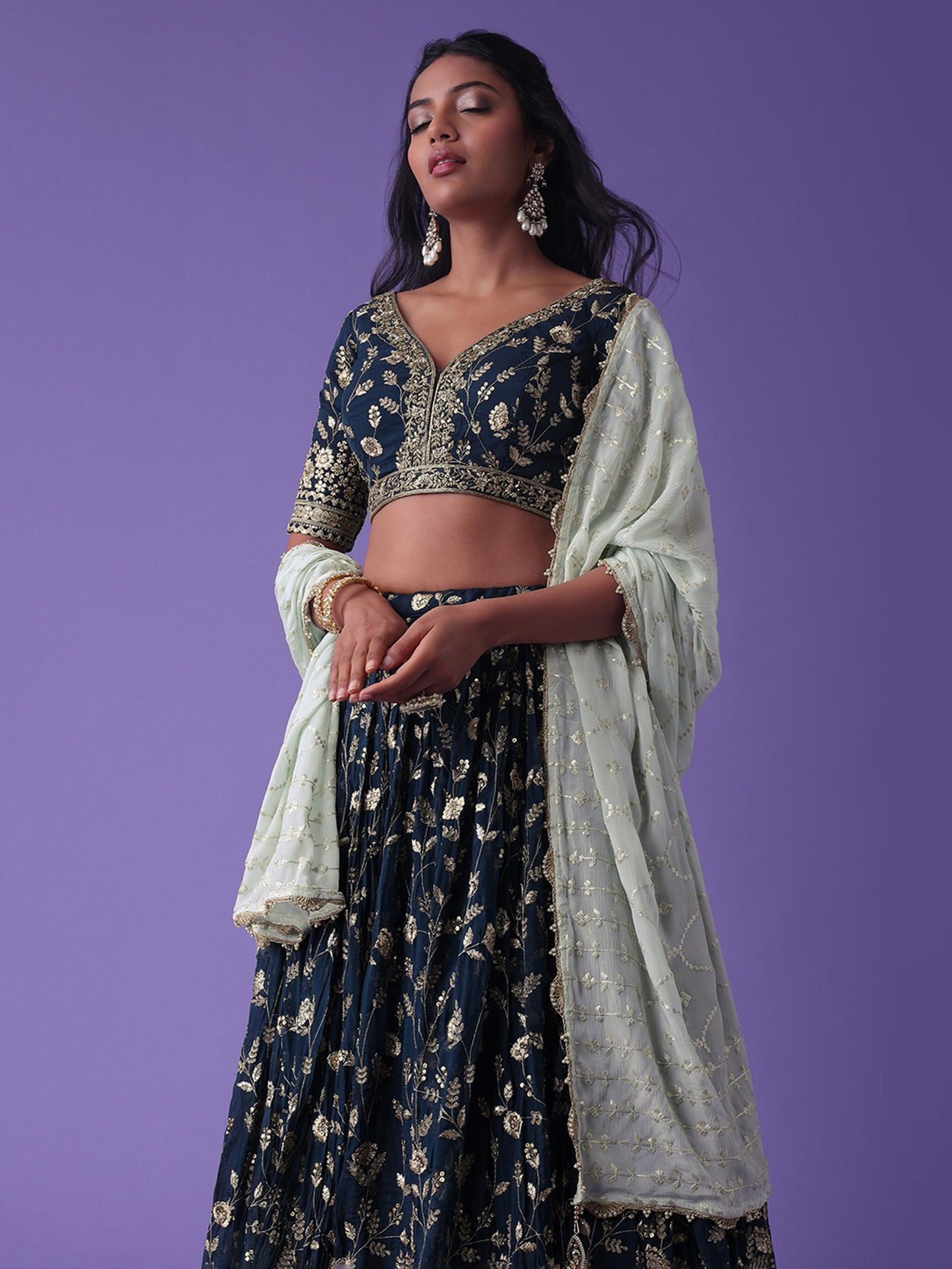 Blue color georgette lehenga Bridal