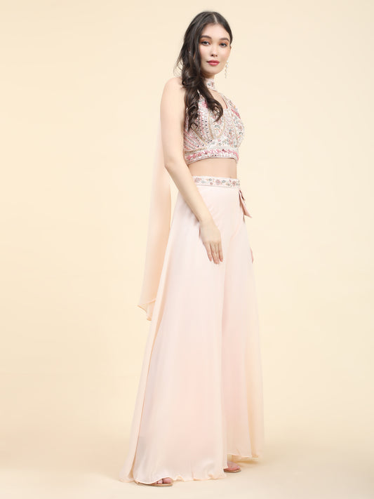Wedding wear peach plazzo suit