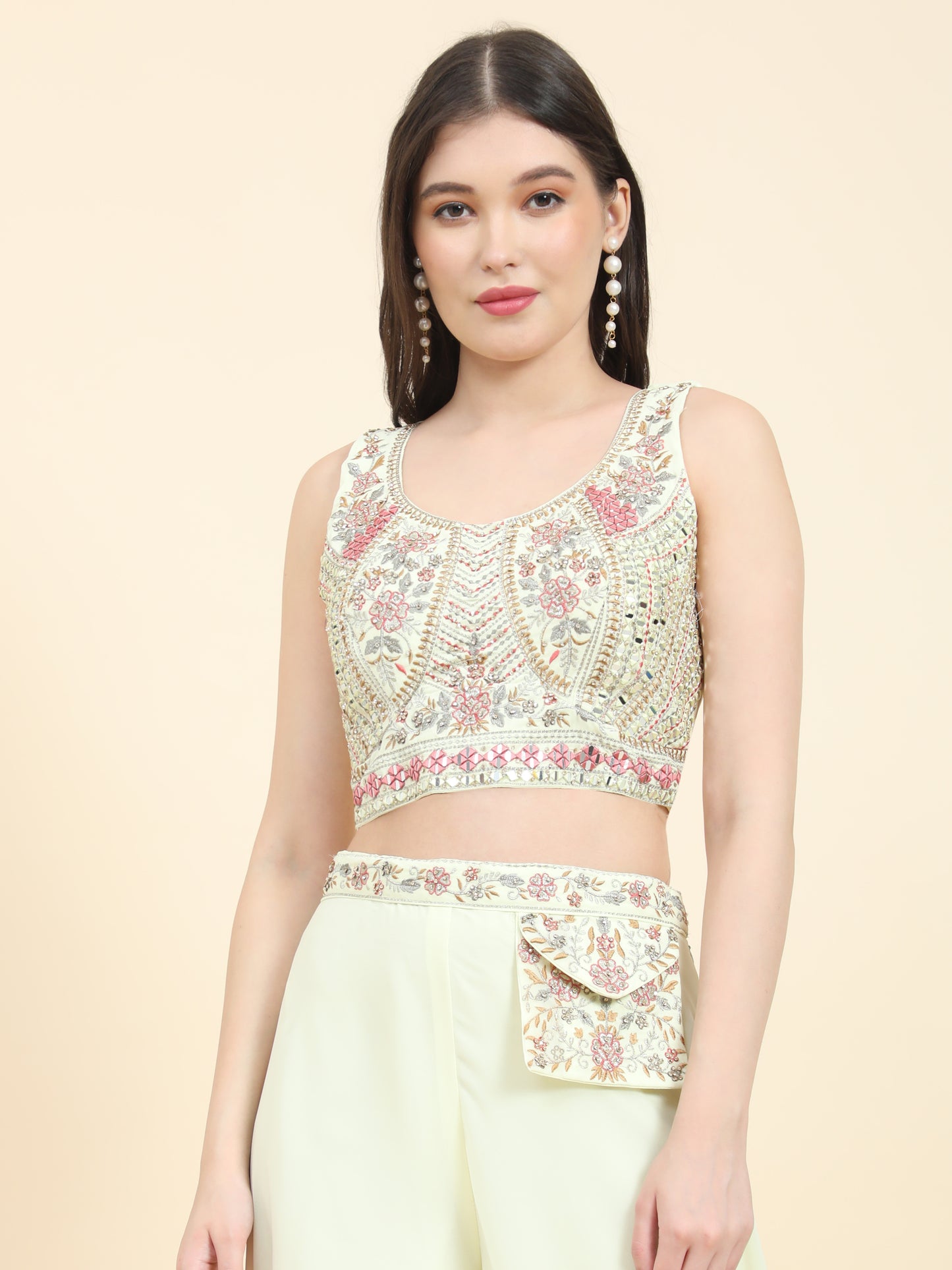 White sequins work sharara suit set