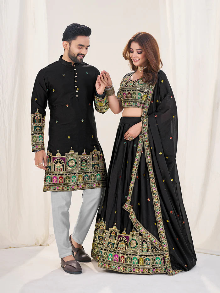 Black color couple wear georgette outfits with online