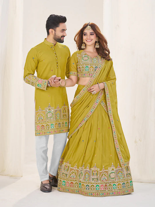 Green couple wear lehenga choli for women