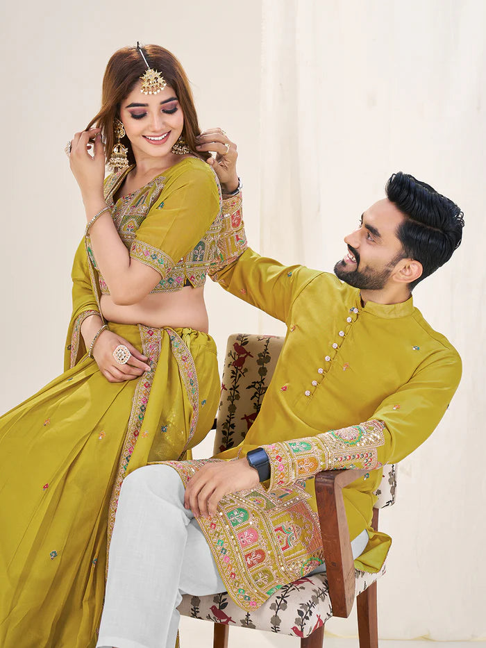 Traditional green georgette outfits for women