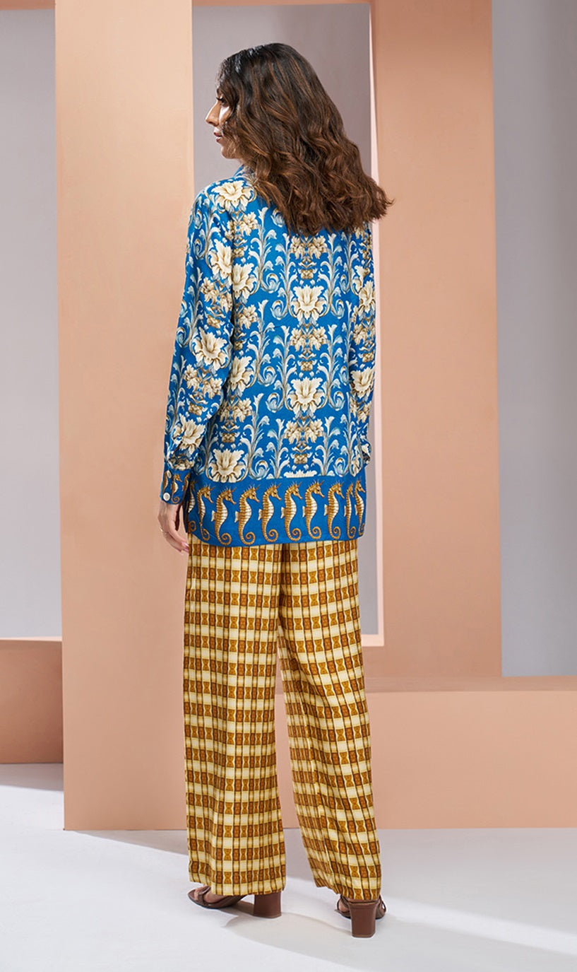 Royal blue color muslin silk top and pant images