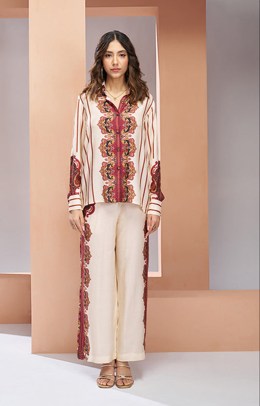 Cream color pure muslin silk co ord set for women