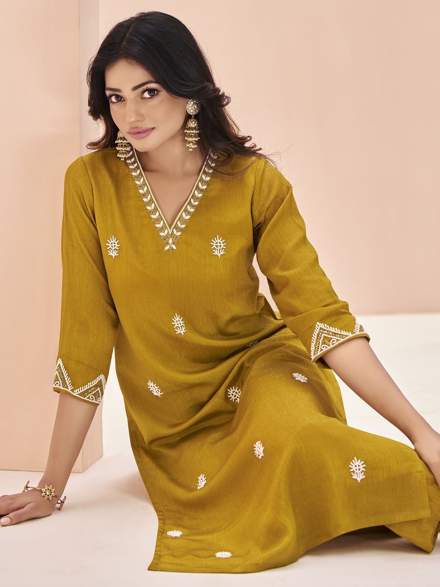 Mustard color chinon salwar suit price