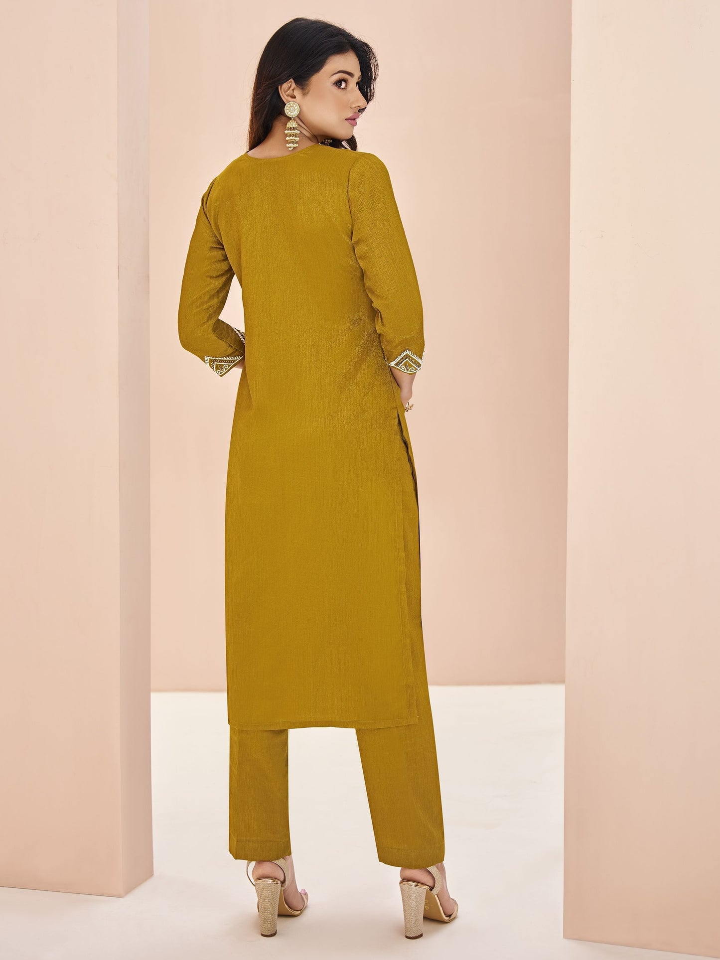 Mustard color chinon salwar suit online