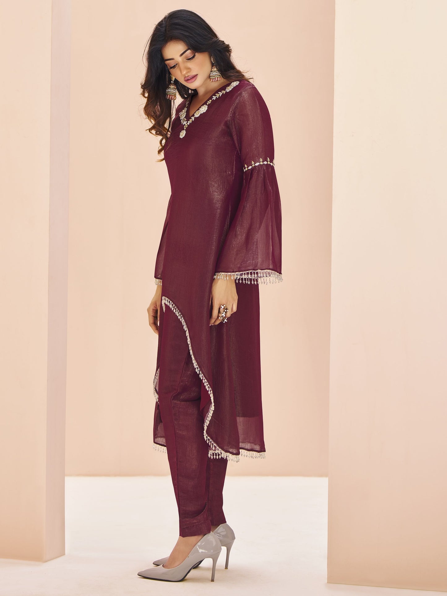 Maroon organza salwar suit for women images