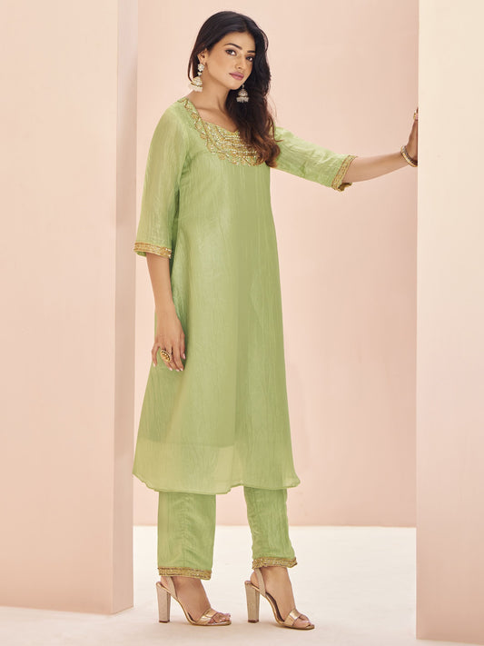 Light green color Organza salwar suit for women images