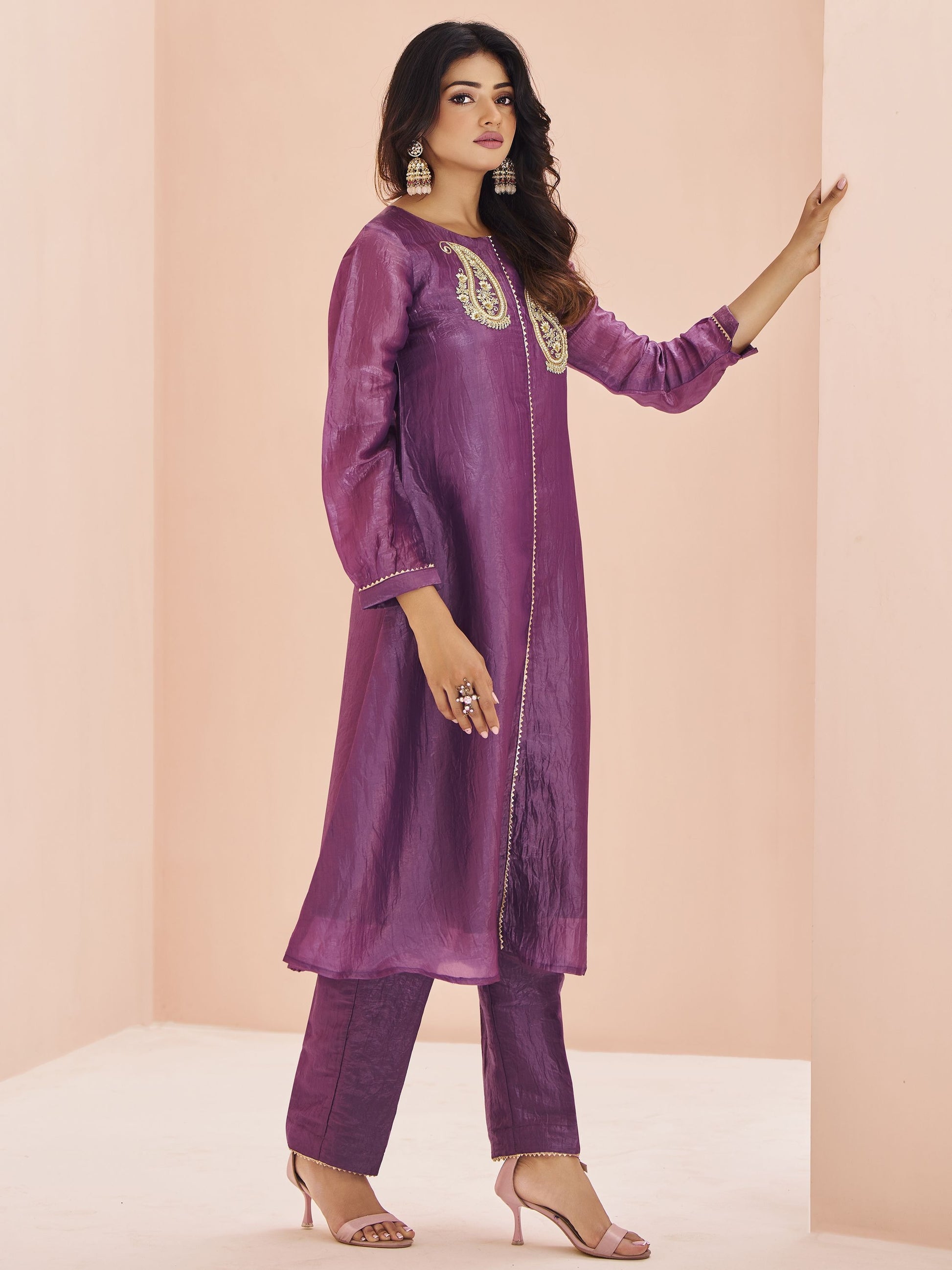 Wedding wear Purple color organza salwar suit for women online price