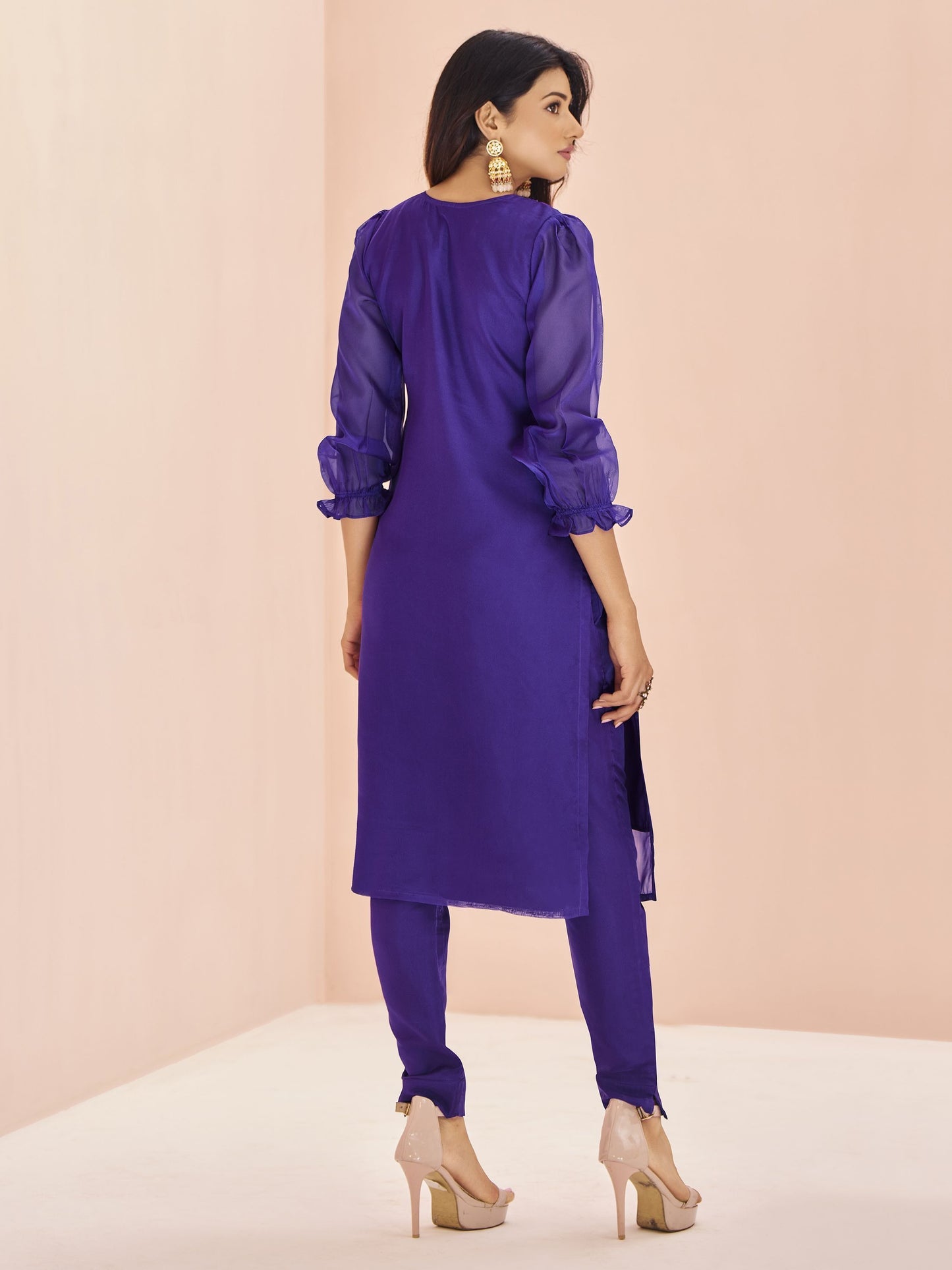 Wedding wear Purple organza salwar suit for women online shopping