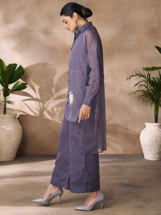 Lavender color organza co-ord set for party