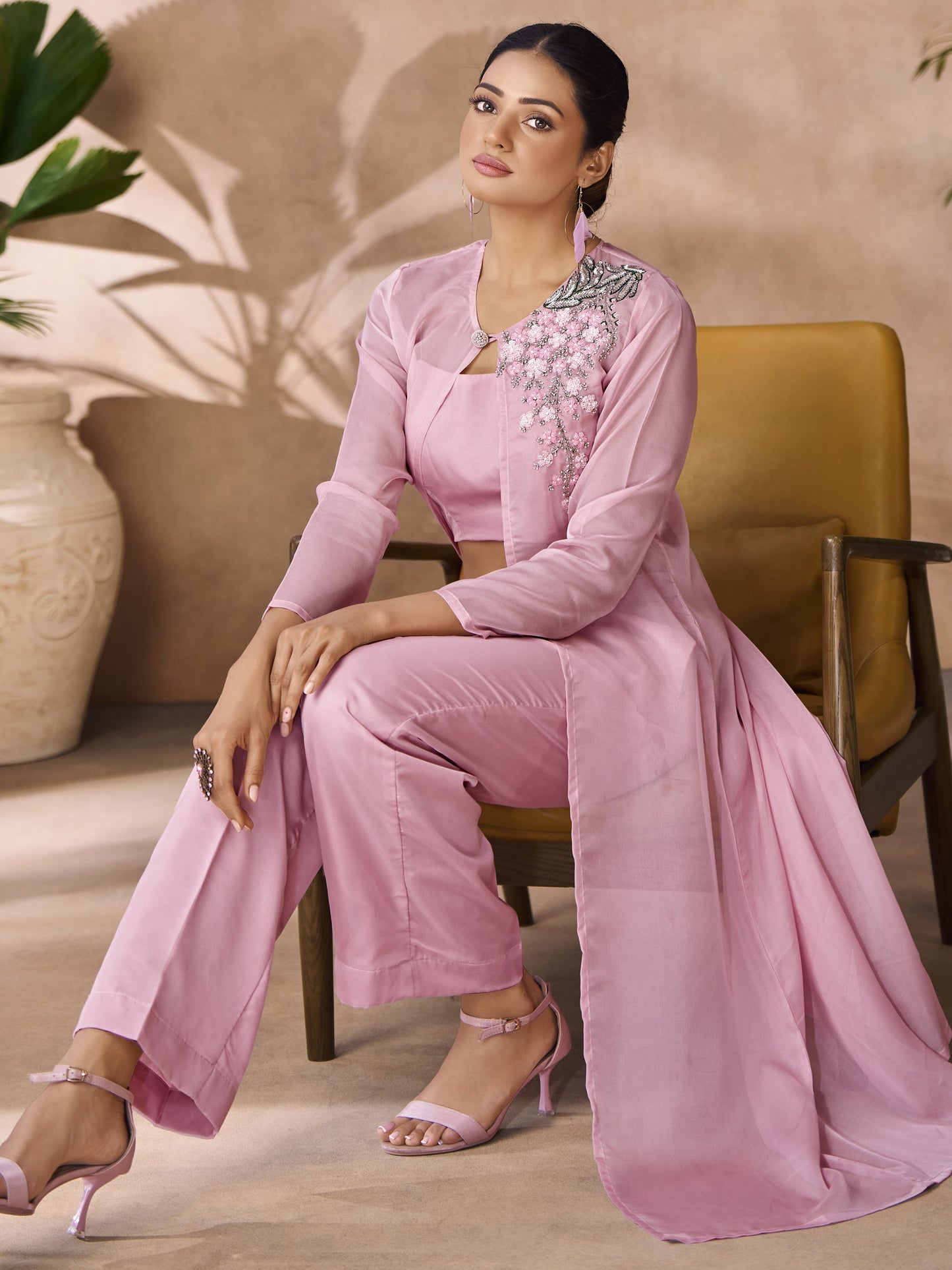 Pink color organza co ord online shopping