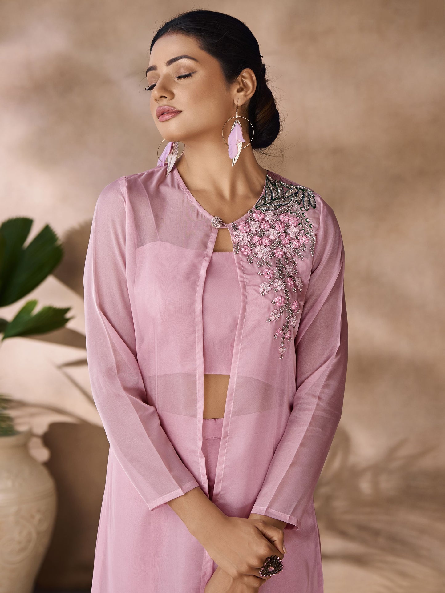 Pink color organza co ord price