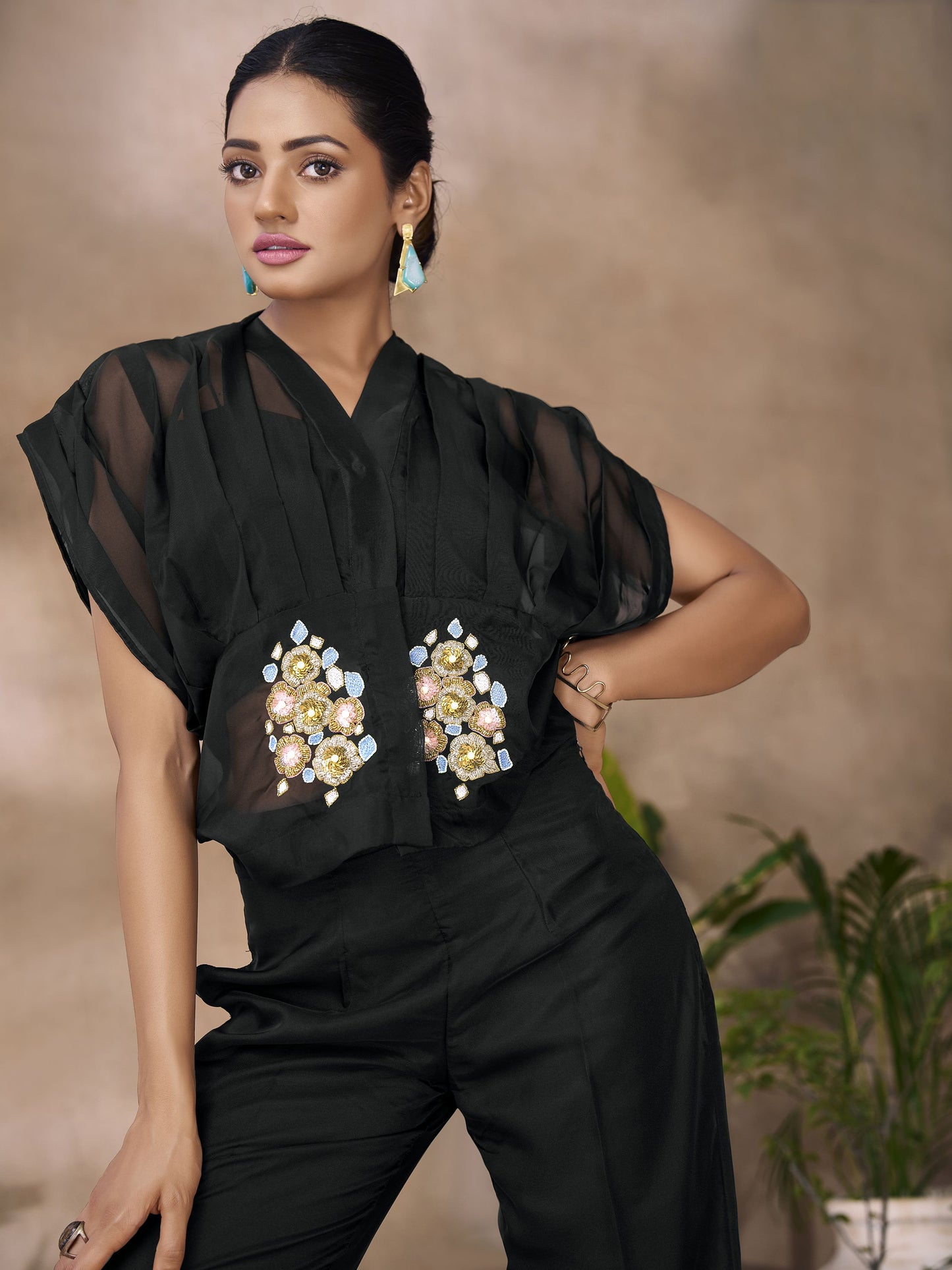 Black color organza co ord set images