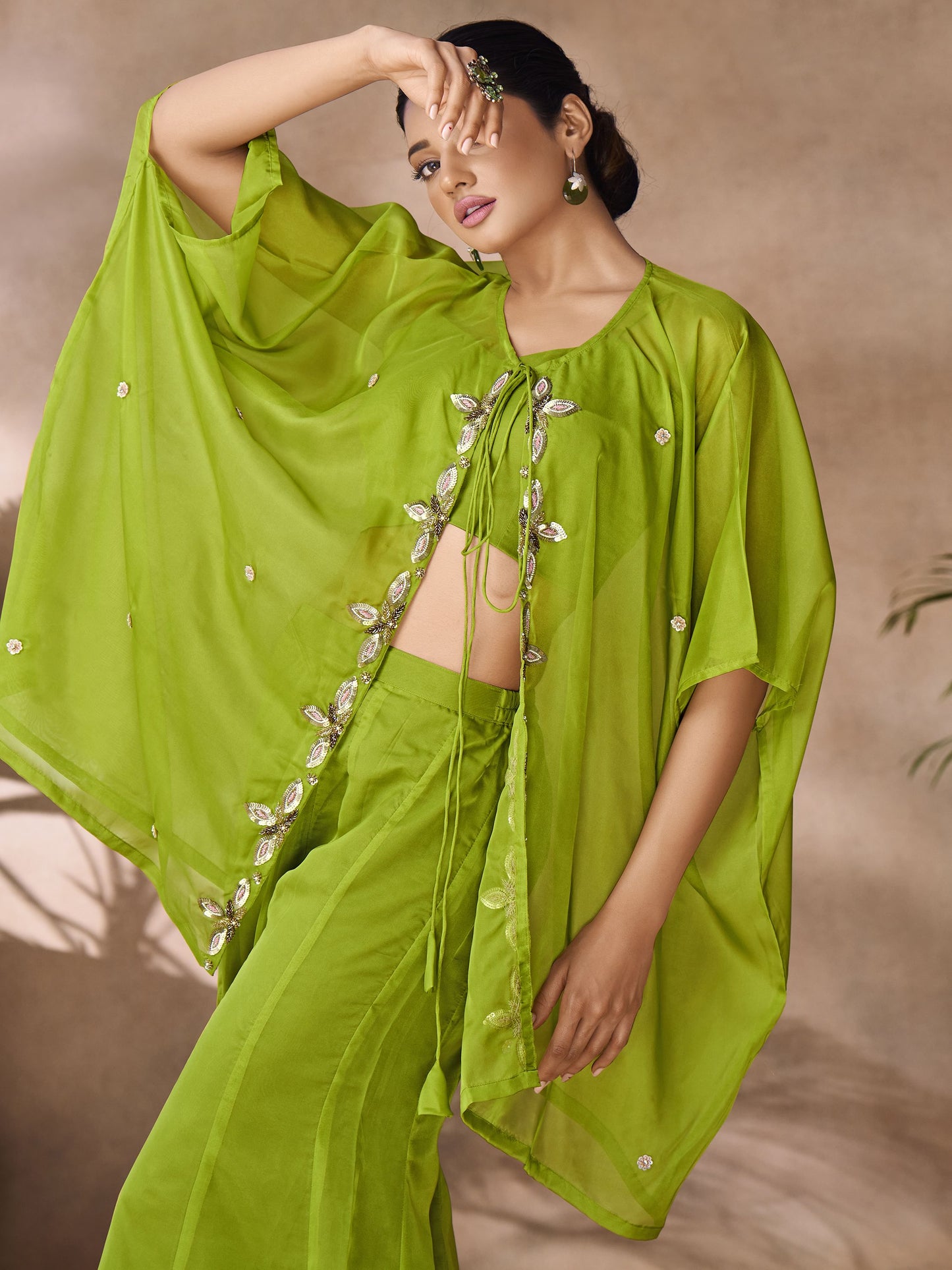 Green color organza co ord set images