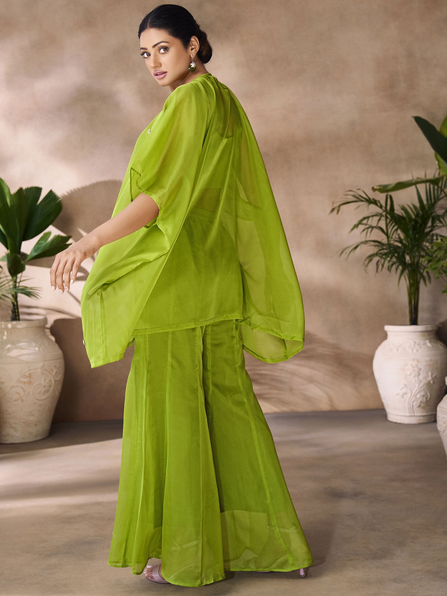 Green color organza co ord set online
