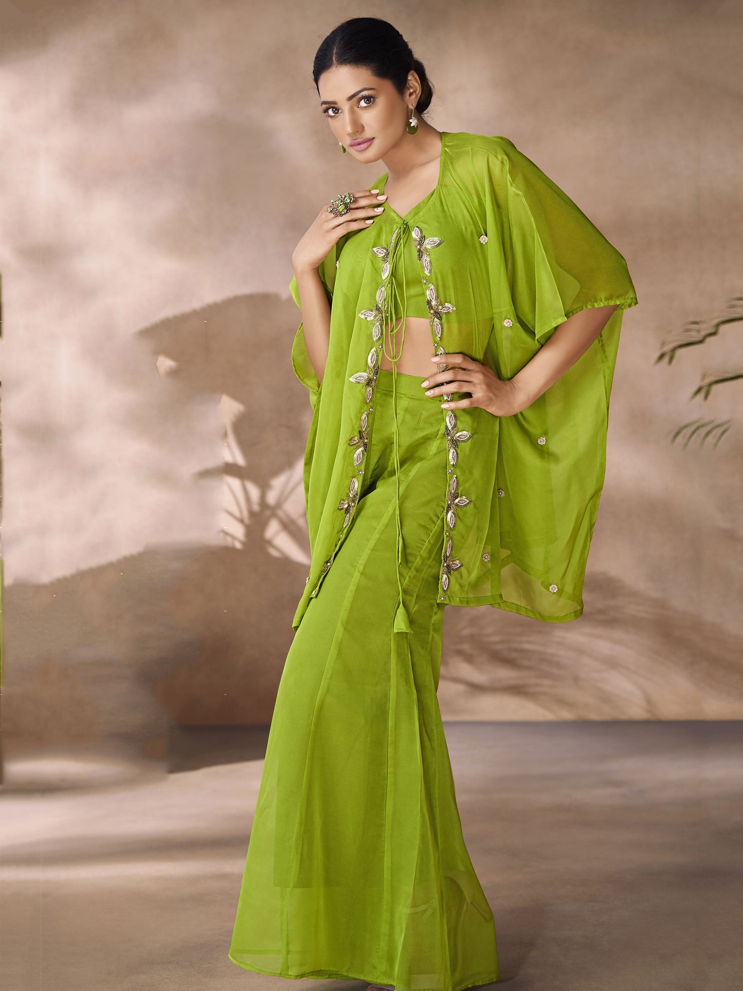 Green color organza co ord set price