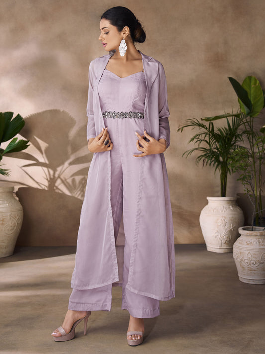 Lavender color organza co ord set for party