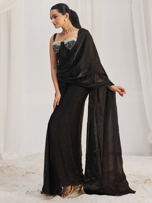 Black color organza saree online