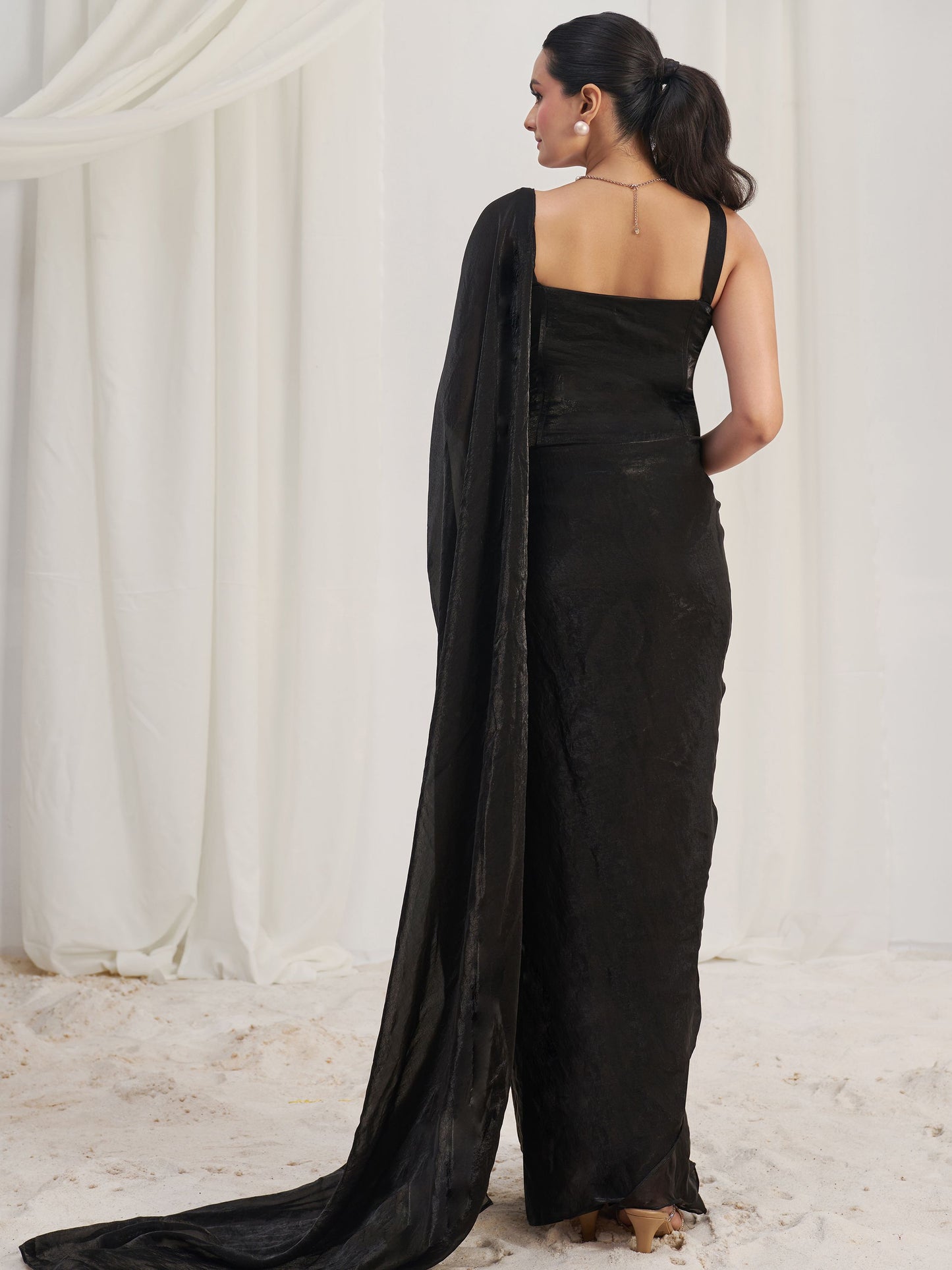Black color organza saree with blouse online shopping