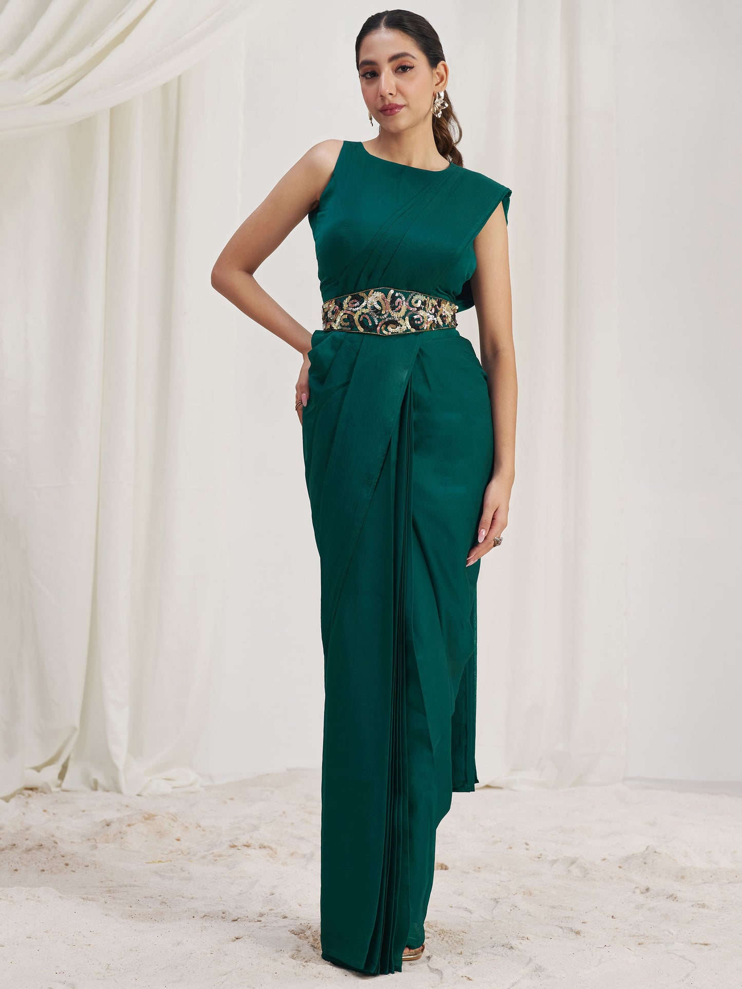 Teal Green color organza saree for wedding