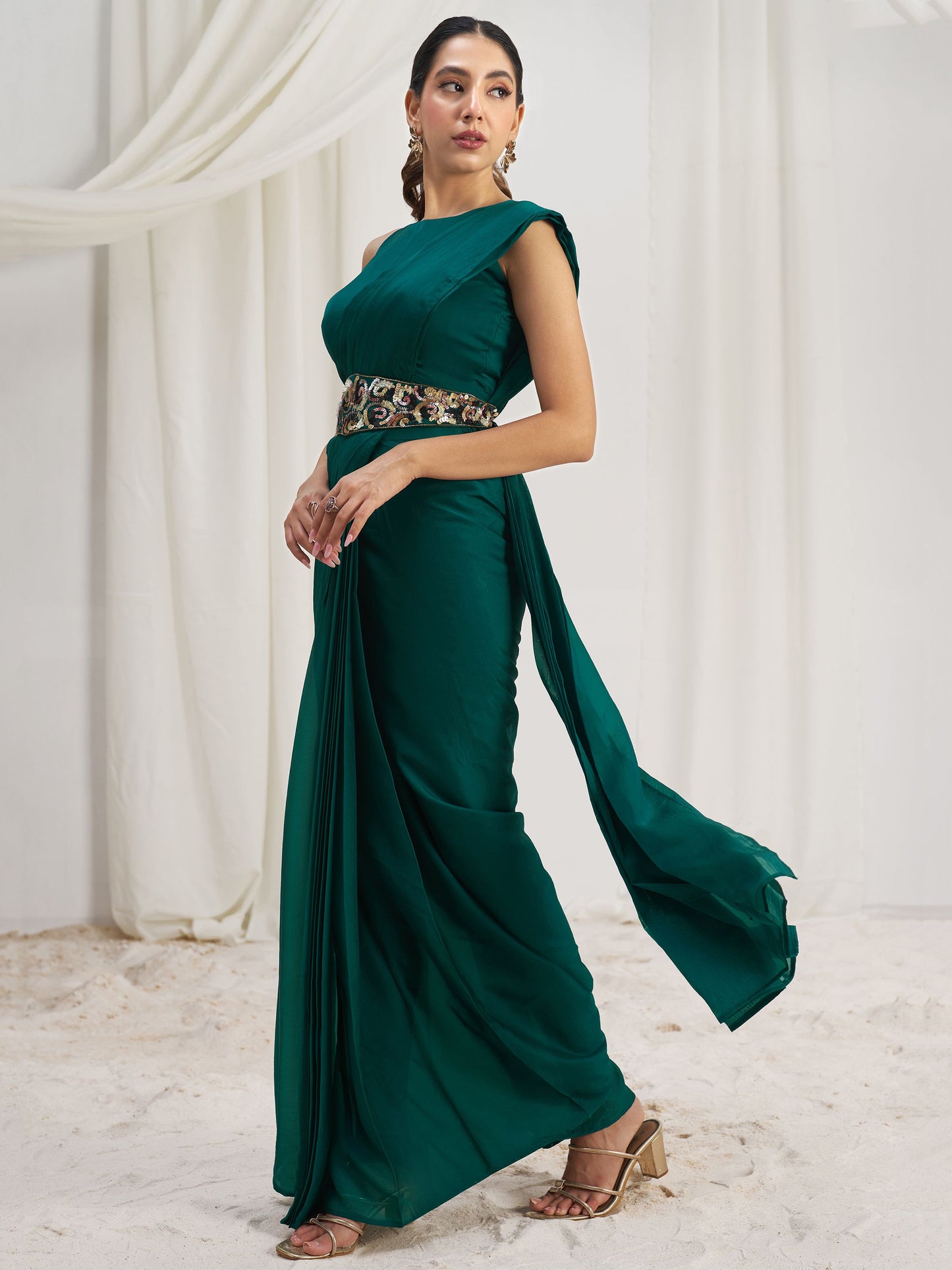 Teal Green color organza saree with blouse online